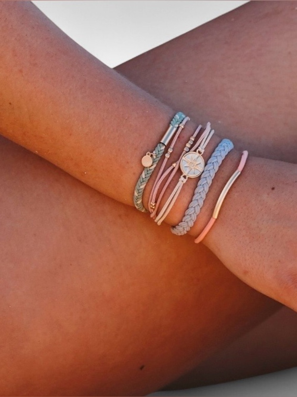 Klani Elastic Metal Beaded Yoga Hair Tie Bracelet Set of 5 Compass Charm New